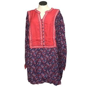 Woman Within Tunic Top Women’s Size 5X Color Orange Floral Long Sleeve’s Notched